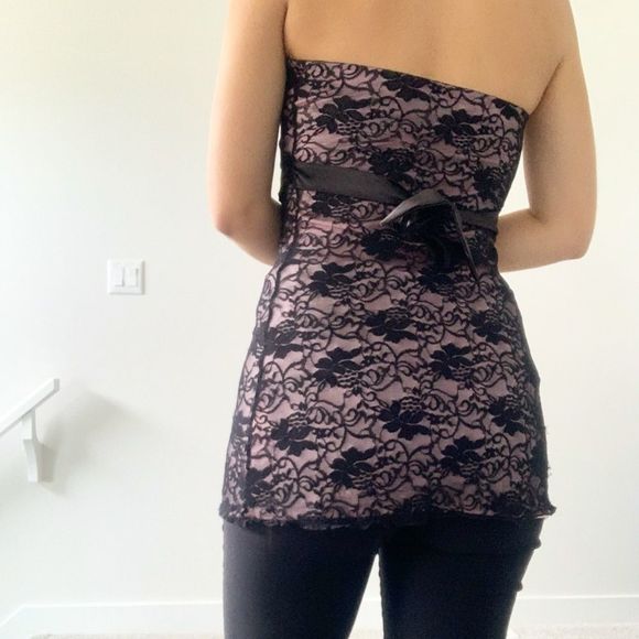 Kismet | Black & Pink lace Strapless Top - Picture 2 of 7